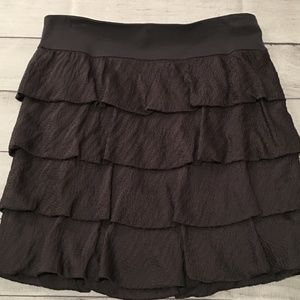 Ann Taylor Charcoal Gray Silk Tiered Ruffle Skirt